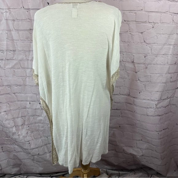 Chico's Cream Tan poncho Shrug sweater Textured Trim sz L/XL pull over v-neck - Picture 3 of 11